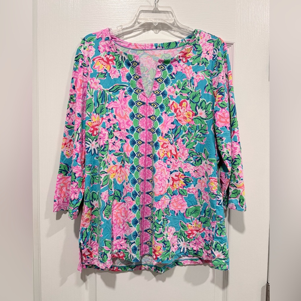 Lilly Pulitzer Chilly Lilly Karina Tunic in Rose to the Occasion - size XL